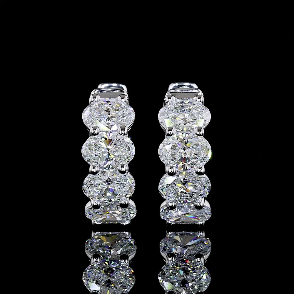 14K White Gold Oval Cut Diamond Huggie Earrings - 2.03 Carat Total Weight (8 Natural Diamonds, E-F Color, VS+ Clarity) - Covaloro Fine Jewelry