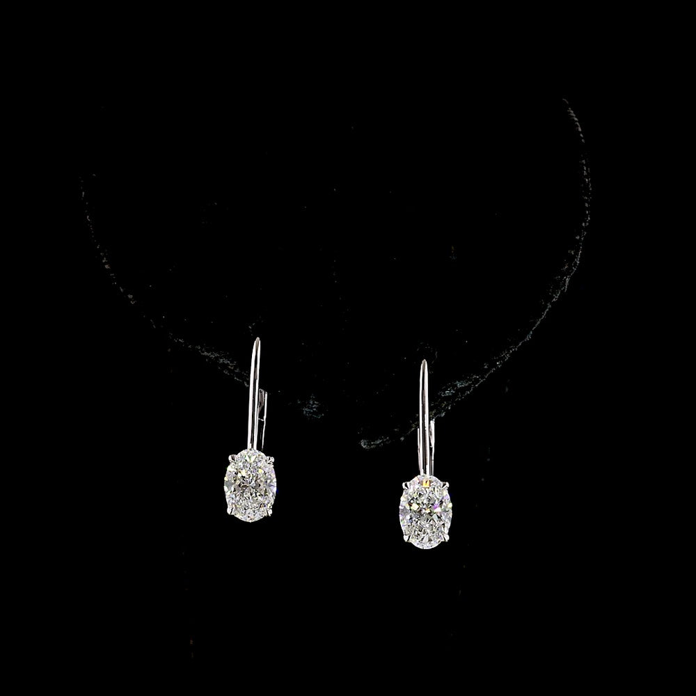 14K White Gold Oval Cut Hanging Earrings with Lab-Grown Diamonds and Brilliant Accents - 1.15 Carat Total Weight - Covaloro Fine Jewelry