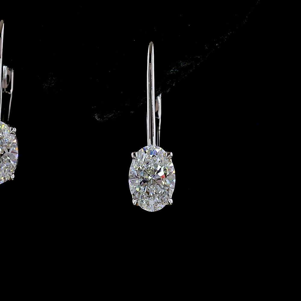 14K White Gold Oval Cut Hanging Earrings with Lab-Grown Diamonds and Brilliant Accents - 1.15 Carat Total Weight - Covaloro Fine Jewelry