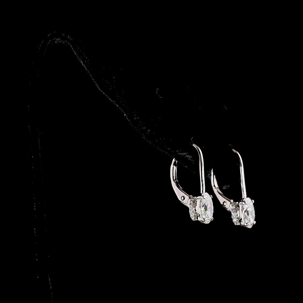 14K White Gold Oval Cut Hanging Earrings with Lab-Grown Diamonds and Brilliant Accents - 1.15 Carat Total Weight - Covaloro Fine Jewelry