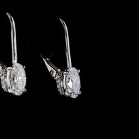 14K White Gold Oval Cut Hanging Earrings with Lab-Grown Diamonds and Brilliant Accents - 1.15 Carat Total Weight - Covaloro Fine Jewelry