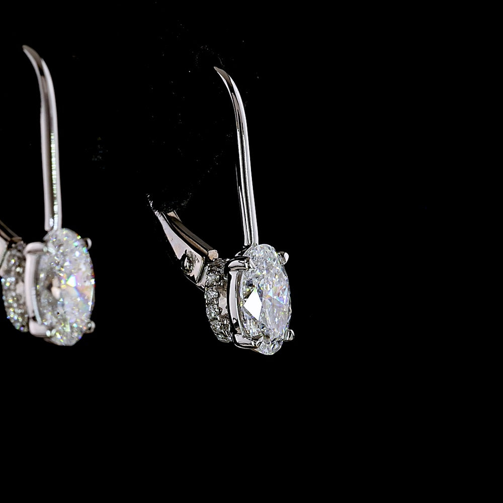 14K White Gold Oval Cut Hanging Earrings with Lab-Grown Diamonds and Brilliant Accents - 1.15 Carat Total Weight - Covaloro Fine Jewelry
