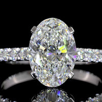 14K White Gold Oval Cut Hidden Halo Ring with 2.53 Carat Center Lab Diamond and Pavé Band - 3.3 Carat Total Diamond Weight - Covaloro Fine Jewelry