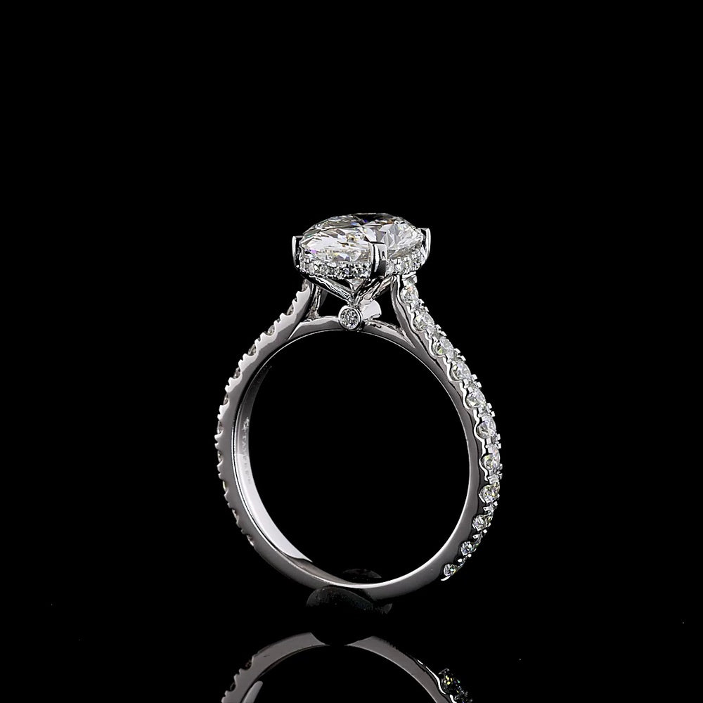 14K White Gold Oval Cut Hidden Halo Ring with 2.53 Carat Center Lab Diamond and Pavé Band - 3.3 Carat Total Diamond Weight - Covaloro Fine Jewelry
