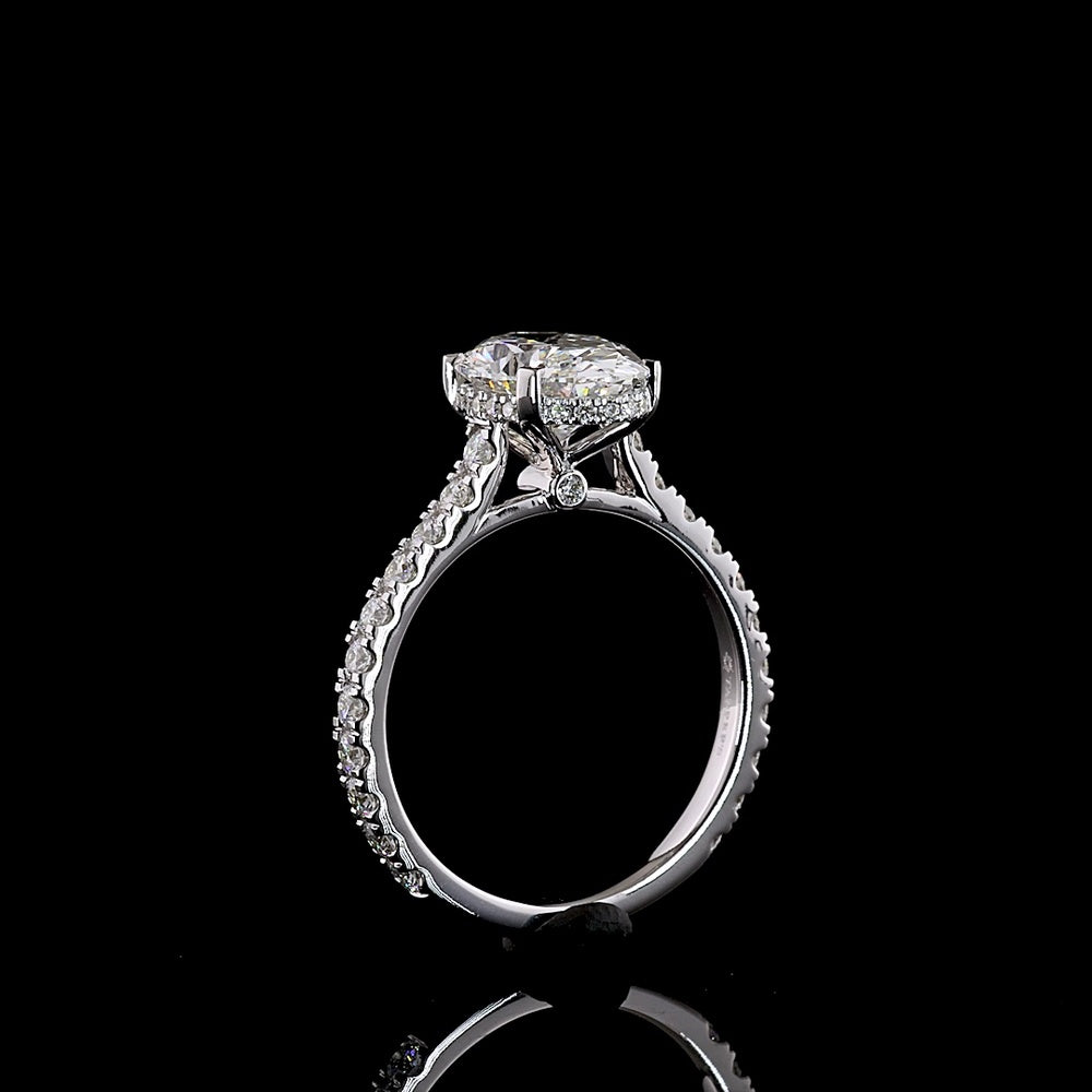 14K White Gold Oval Cut Hidden Halo Ring with 2.53 Carat Center Lab Diamond and Pavé Band - 3.3 Carat Total Diamond Weight - Covaloro Fine Jewelry