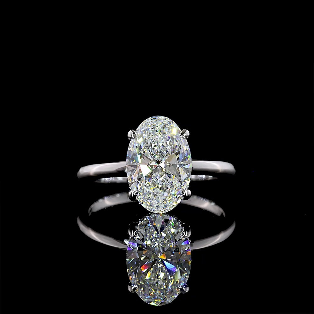 14K White Gold Oval Cut Hidden Halo Ring with 2.64 Carat D VVS2 Lab Diamond and 0.09 Carat Accent Diamonds - 2.73 Carat Total Diamond Weight - Covaloro Fine Jewelry