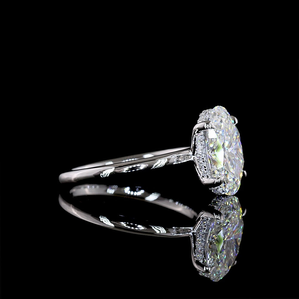 14K White Gold Oval Cut Hidden Halo Ring with 2.64 Carat D VVS2 Lab Diamond and 0.09 Carat Accent Diamonds - 2.73 Carat Total Diamond Weight - Covaloro Fine Jewelry