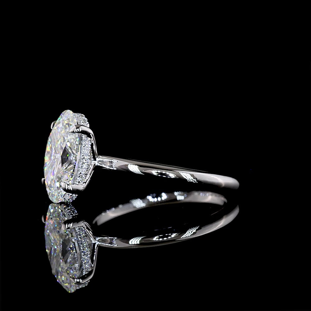 14K White Gold Oval Cut Hidden Halo Ring with 2.64 Carat D VVS2 Lab Diamond and 0.09 Carat Accent Diamonds - 2.73 Carat Total Diamond Weight - Covaloro Fine Jewelry