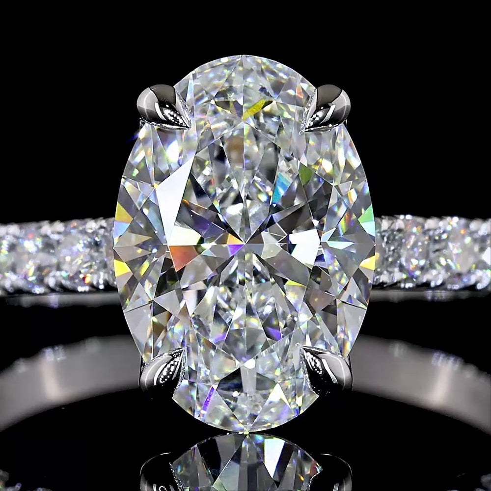 14K White Gold Oval Cut Hidden Halo Ring with Lab Diamonds - 2.54 Carats Center Stone and 3.06 Carats Total Diamond Weight - Covaloro Fine Jewelry