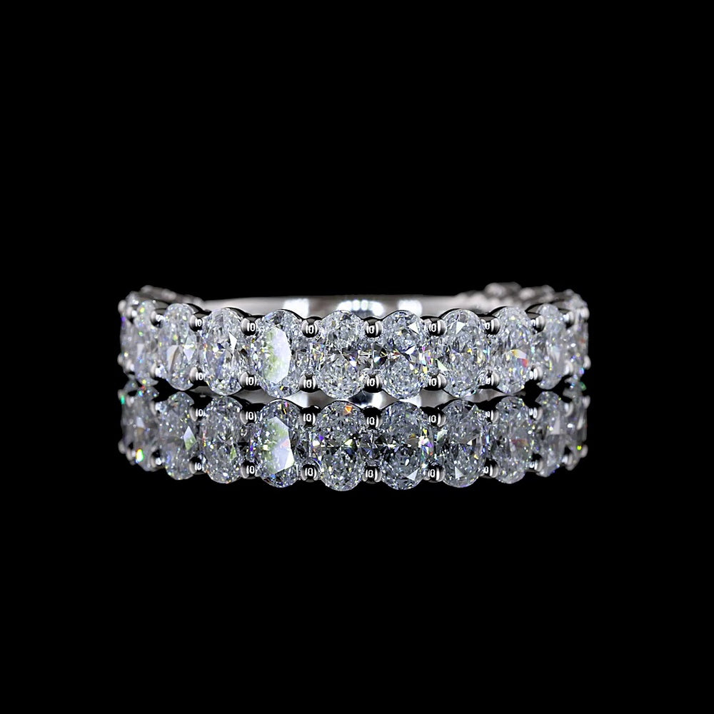 14K White Gold Oval Cut Lab Diamond 3/4 Eternity Band with Prong Setting - 3.64 Carats Total Diamond Weight - Covaloro Fine Jewelry