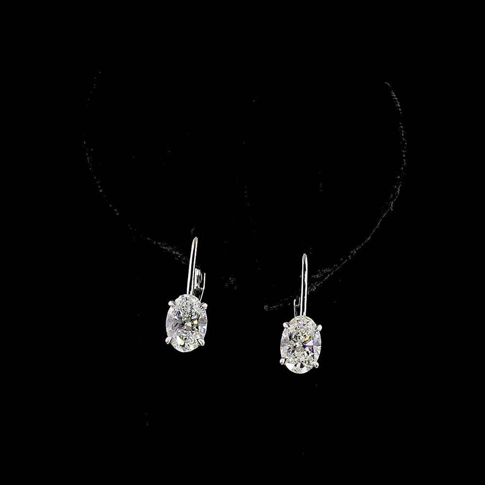 14K White Gold Oval Cut Lab Diamond Drop Earrings with Brilliant Accents - 2.11 Carat Total Diamond Weight - Covaloro Fine Jewelry