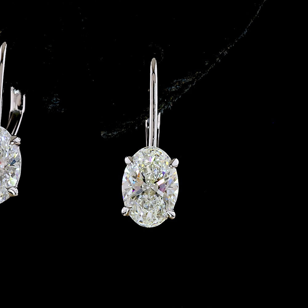 14K White Gold Oval Cut Lab Diamond Drop Earrings with Brilliant Accents - 2.11 Carat Total Diamond Weight - Covaloro Fine Jewelry