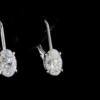 14K White Gold Oval Cut Lab Diamond Drop Earrings with Brilliant Accents - 2.11 Carat Total Diamond Weight - Covaloro Fine Jewelry