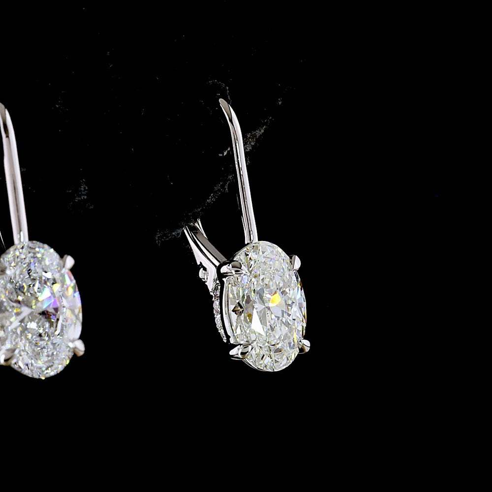 14K White Gold Oval Cut Lab Diamond Drop Earrings with Brilliant Accents - 2.11 Carat Total Diamond Weight - Covaloro Fine Jewelry