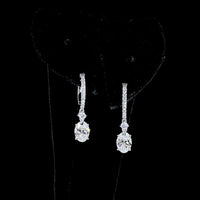 14K White Gold Oval Cut Lab Diamond Drop Earrings with Micro-Pavé Bar and East-West Setting - 1.88 Carats Total Diamond Weight - Covaloro Fine Jewelry