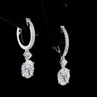 14K White Gold Oval Cut Lab Diamond Drop Earrings with Micro-Pavé Bar and East-West Setting - 1.88 Carats Total Diamond Weight - Covaloro Fine Jewelry