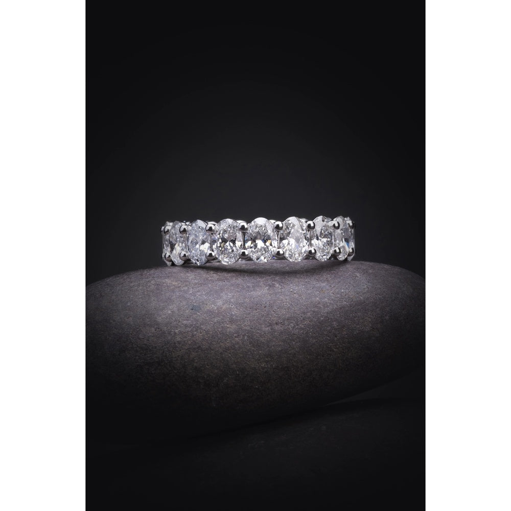 14K White Gold Oval Cut Lab Diamond Eternity Band - 8.13 Carat Total Weight, D VVS2 Clarity, North-South Prong Set - Covaloro Fine Jewelry
