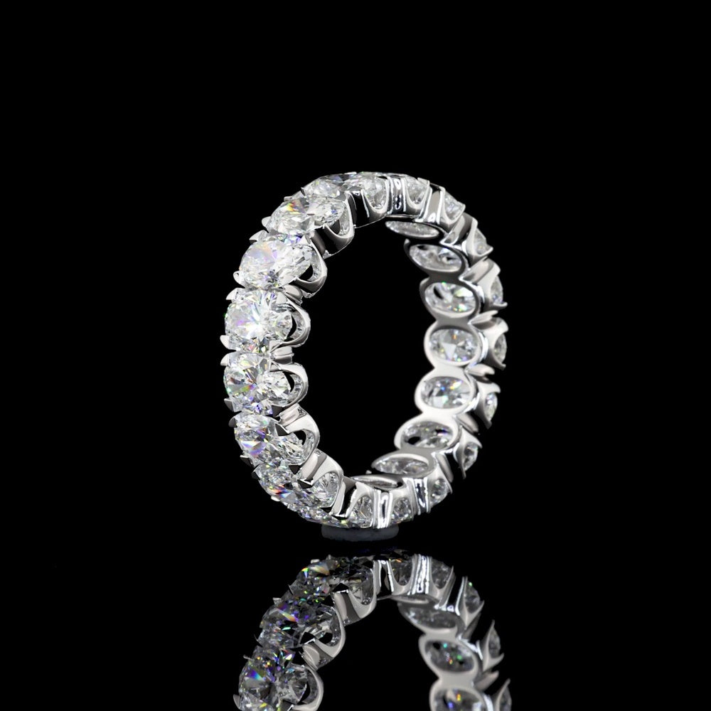 14K White Gold Oval Cut Lab Diamond Eternity Band with U Prong Setting - 5.30 Carat Total Weight, E-F Color, VS Clarity - Covaloro Fine Jewelry