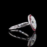 14K White Gold Oval Cut Lab Diamond Halo Ring with Ruby Border - 3.10 Carat D VVS2 Center Stone, IGI Certified - Covaloro Fine Jewelry