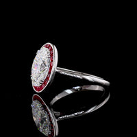 14K White Gold Oval Cut Lab Diamond Halo Ring with Ruby Border - 3.10 Carat D VVS2 Center Stone, IGI Certified - Covaloro Fine Jewelry
