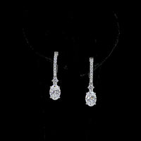 14K White Gold Oval Cut Lab Diamond Hanging Drop Earrings - 1.93 Total Carat Weight with Pavé Hoop Bar - Covaloro Fine Jewelry
