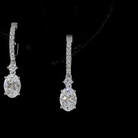 14K White Gold Oval Cut Lab Diamond Hanging Drop Earrings - 1.93 Total Carat Weight with Pavé Hoop Bar - Covaloro Fine Jewelry