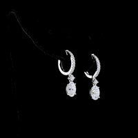 14K White Gold Oval Cut Lab Diamond Hanging Drop Earrings - 1.93 Total Carat Weight with Pavé Hoop Bar - Covaloro Fine Jewelry