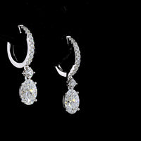 14K White Gold Oval Cut Lab Diamond Hanging Drop Earrings - 1.93 Total Carat Weight with Pavé Hoop Bar - Covaloro Fine Jewelry