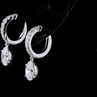 14K White Gold Oval Cut Lab Diamond Hanging Drop Earrings - 2.58 Carat Total Diamond Weight (E-F VS1) - Covaloro Fine Jewelry