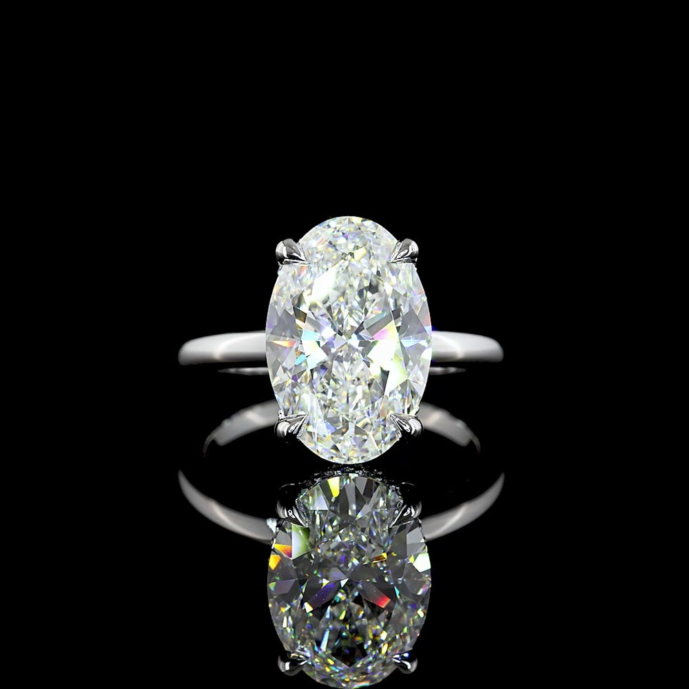 14K White Gold Oval Cut Lab Diamond Hidden Halo Ring - 5.18 Carat Center Stone with 0.12 Carat Brilliant Cut Accents - 5.30 Total Carat Weight, IGI Certified F VVS2 - Covaloro Fine Jewelry
