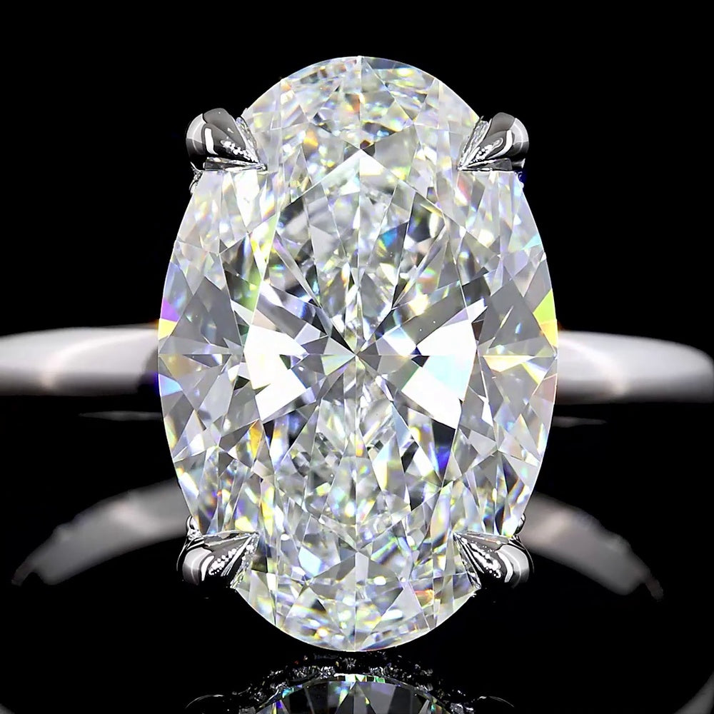 14K White Gold Oval Cut Lab Diamond Hidden Halo Ring - 5.18 Carat Center Stone with 0.12 Carat Brilliant Cut Accents - 5.30 Total Carat Weight, IGI Certified F VVS2 - Covaloro Fine Jewelry