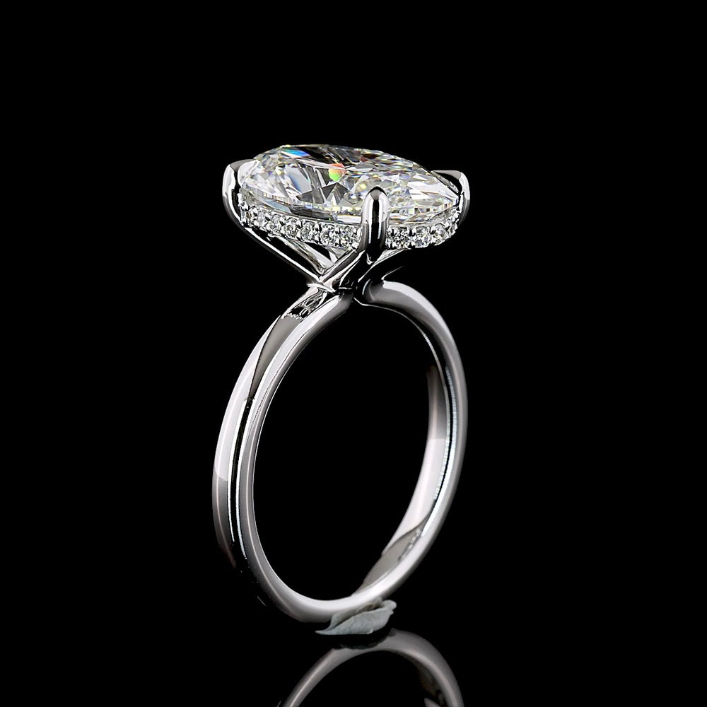 14K White Gold Oval Cut Lab Diamond Hidden Halo Ring - 5.18 Carat Center Stone with 0.12 Carat Brilliant Cut Accents - 5.30 Total Carat Weight, IGI Certified F VVS2 - Covaloro Fine Jewelry