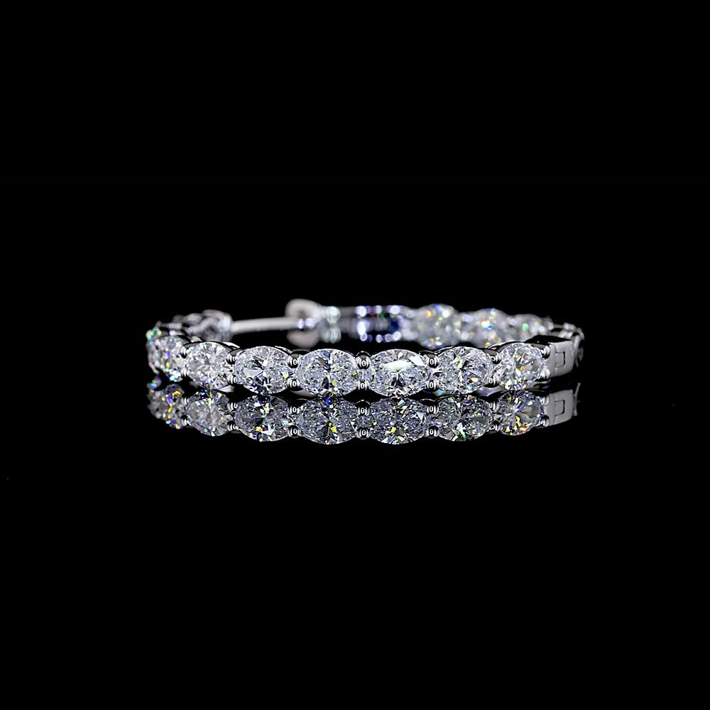 14K White Gold Oval Cut Lab Diamond Hoop Earrings - East West Prong Set with 2.72 Total Carat Weight, E-F Color, VS Clarity - Covaloro Fine Jewelry