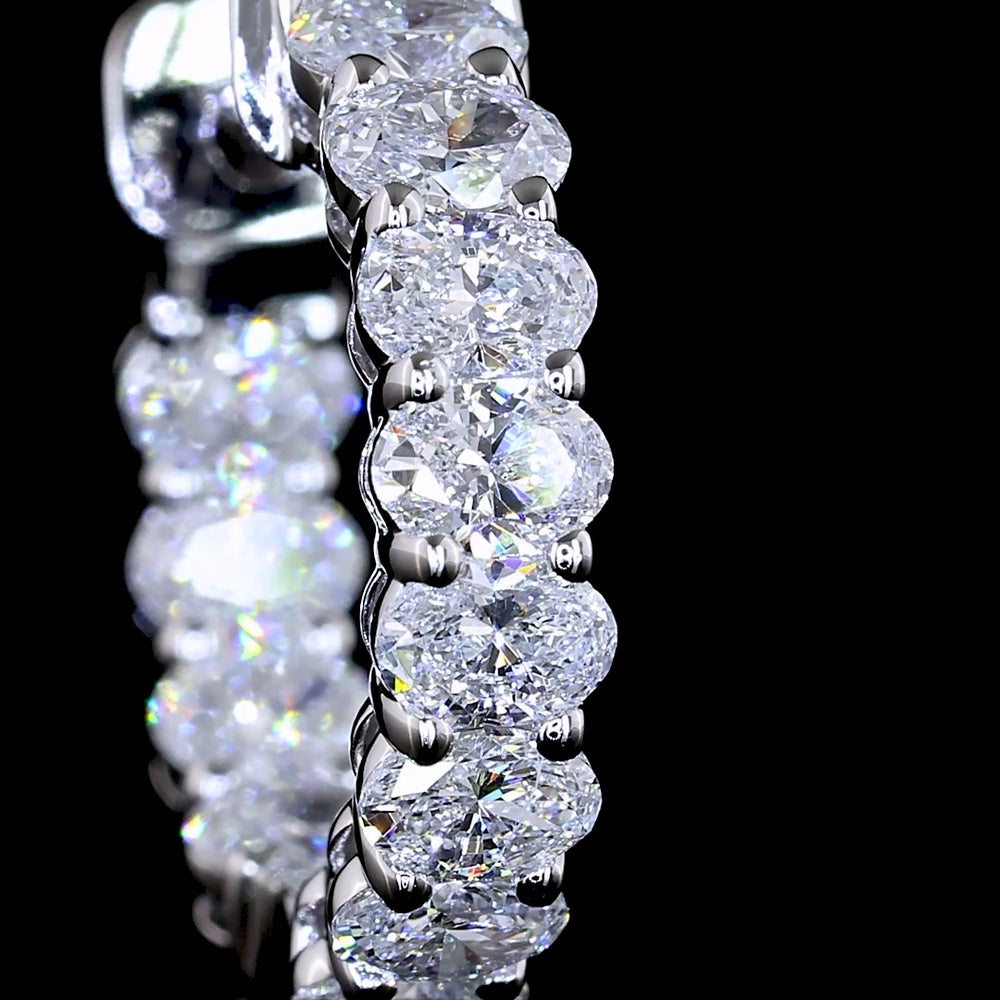 14K White Gold Oval Cut Lab Diamond Huggie Earrings - 1.29 Total Carat Weight, E-F VS Quality, 24 Stones in Prong Setting - Covaloro Fine Jewelry