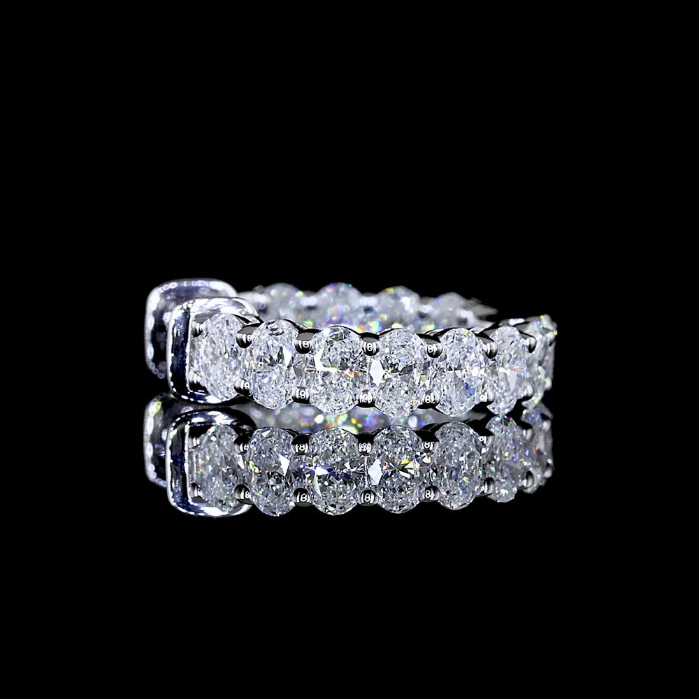 14K White Gold Oval Cut Lab Diamond Huggie Earrings - 1.29 Total Carat Weight, E-F VS Quality, 24 Stones in Prong Setting - Covaloro Fine Jewelry