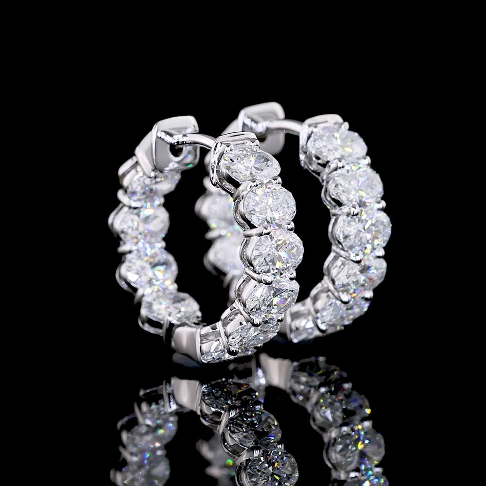 14K White Gold Oval Cut Lab Diamond Huggie Earrings - 1.88 Carats Total Diamond Weight - Covaloro Fine Jewelry