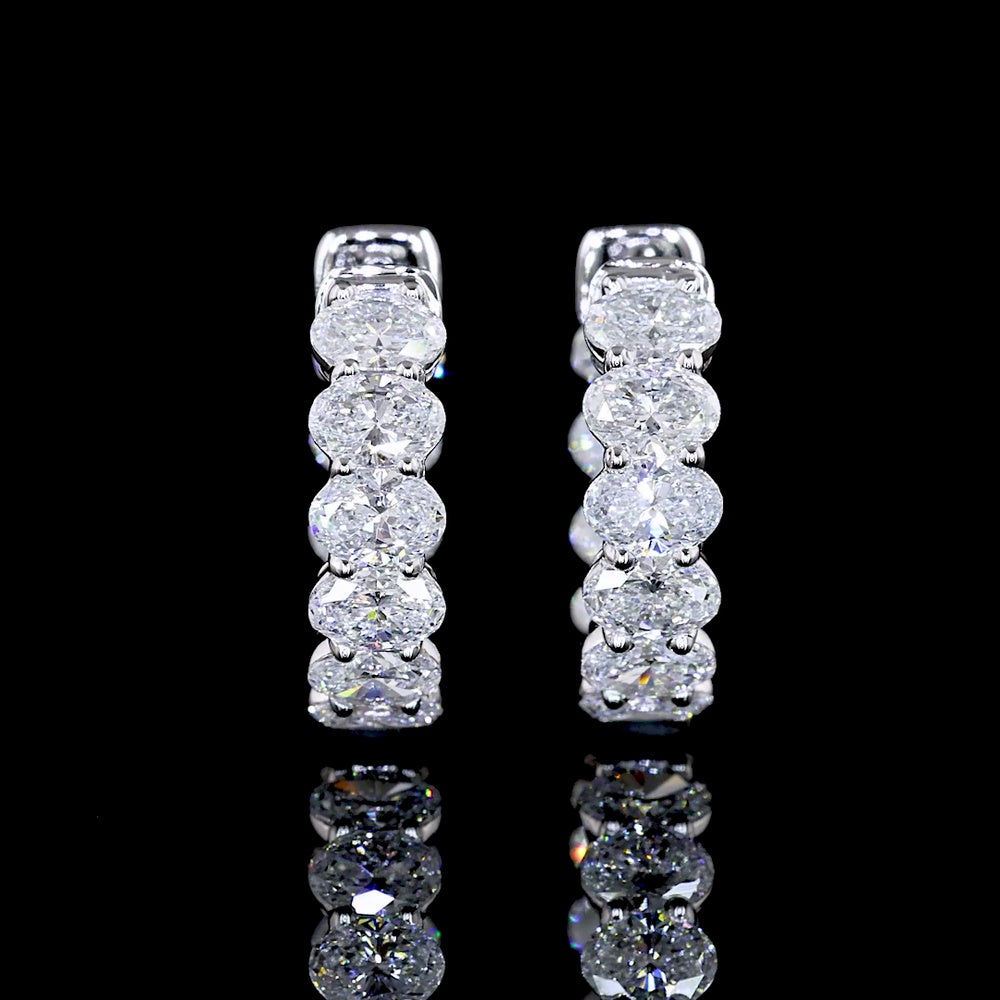 14K White Gold Oval Cut Lab Diamond Huggie Earrings - 1.88 Carats Total Diamond Weight - Covaloro Fine Jewelry