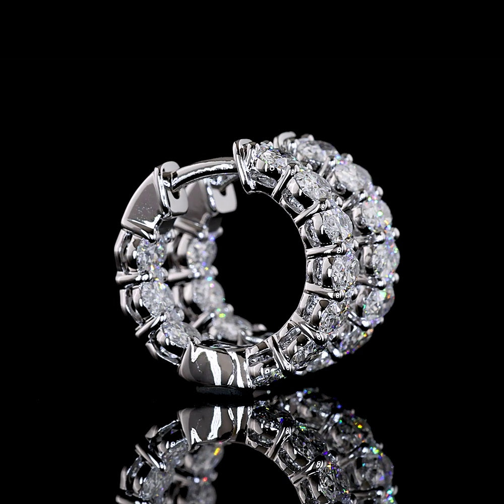 14K White Gold Oval Cut Lab Diamond Huggie Earrings - 1.90 Carats Total Diamond Weight, E-F Color, VS1 Clarity, Four-Prong Setting - Covaloro Fine Jewelry