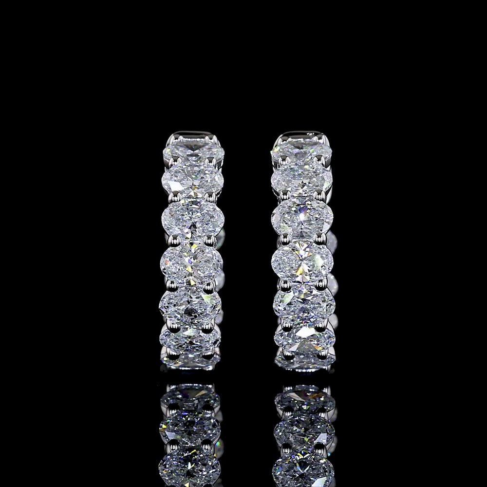 14K White Gold Oval Cut Lab Diamond Huggie Earrings - 1.90 Carats Total Diamond Weight, E-F Color, VS1 Clarity, Four-Prong Setting - Covaloro Fine Jewelry