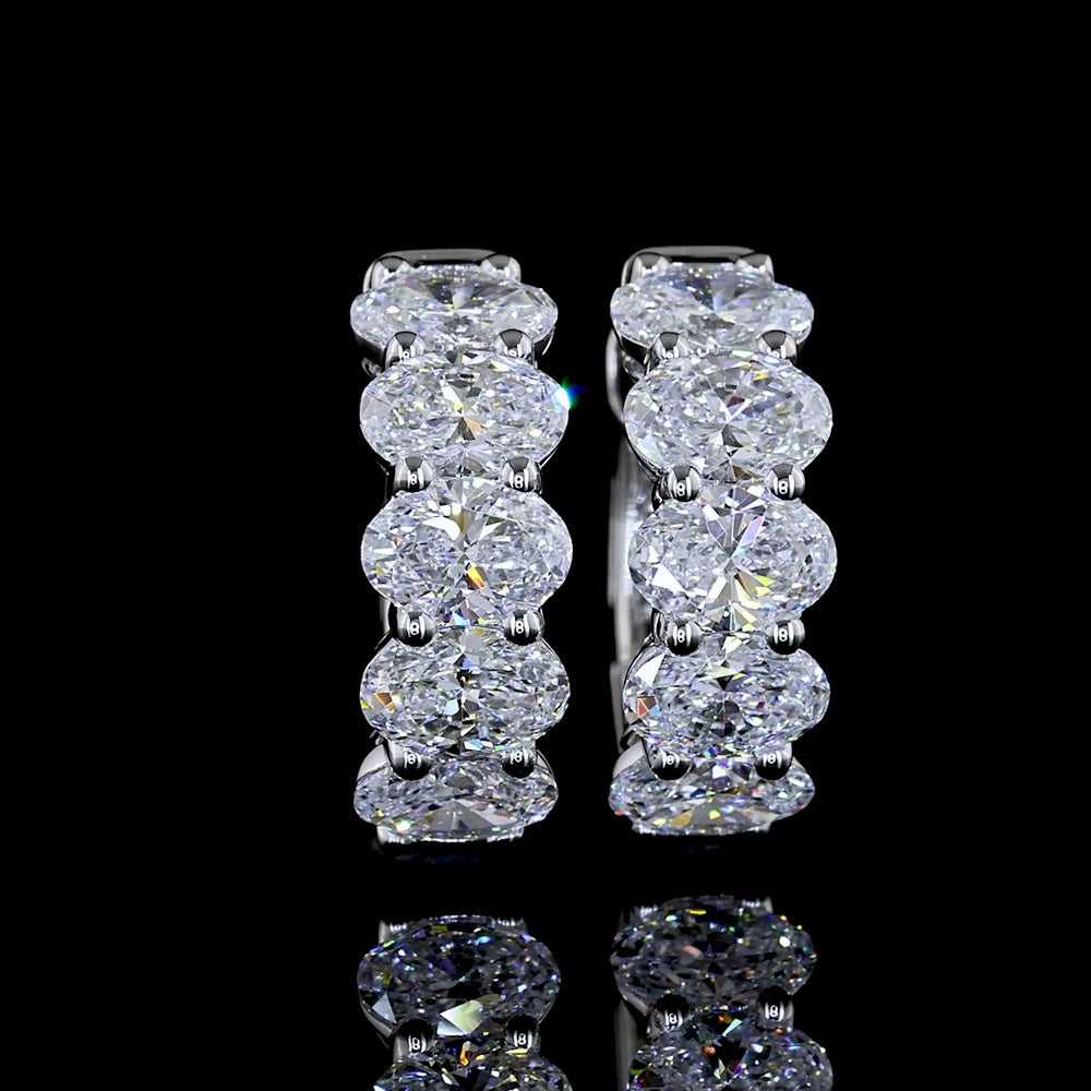 14K White Gold Oval Cut Lab Diamond Huggie Earrings - 2.02 Carat Total Weight (10 Stones, E-F Color, VS Clarity, Prong Set) - Covaloro Fine Jewelry