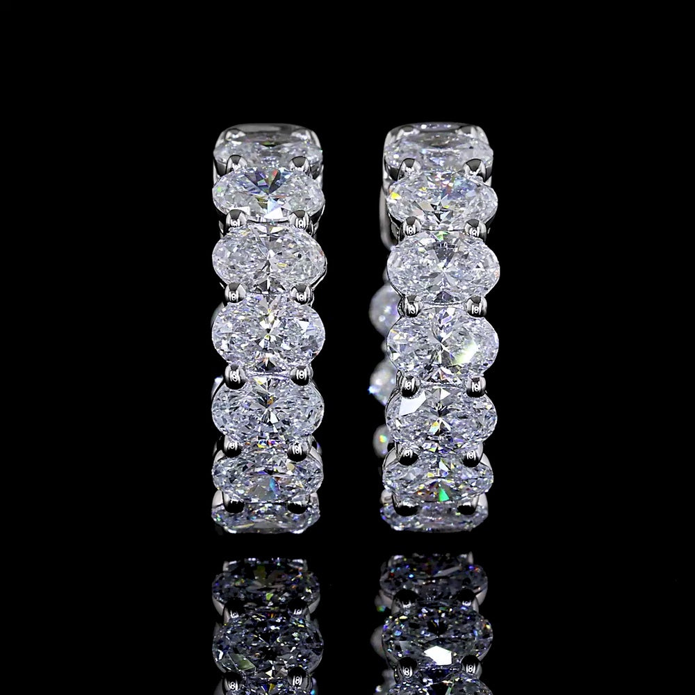 14K White Gold Oval Cut Lab Diamond Huggie Earrings - 2.09 Carat Total Weight E-F VS - Covaloro Fine Jewelry