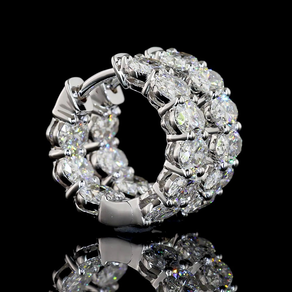 14K White Gold Oval Cut Lab Diamond Huggie Earrings - 3.14 Carat Total Weight with E-F VS Clarity Stones - Covaloro Fine Jewelry