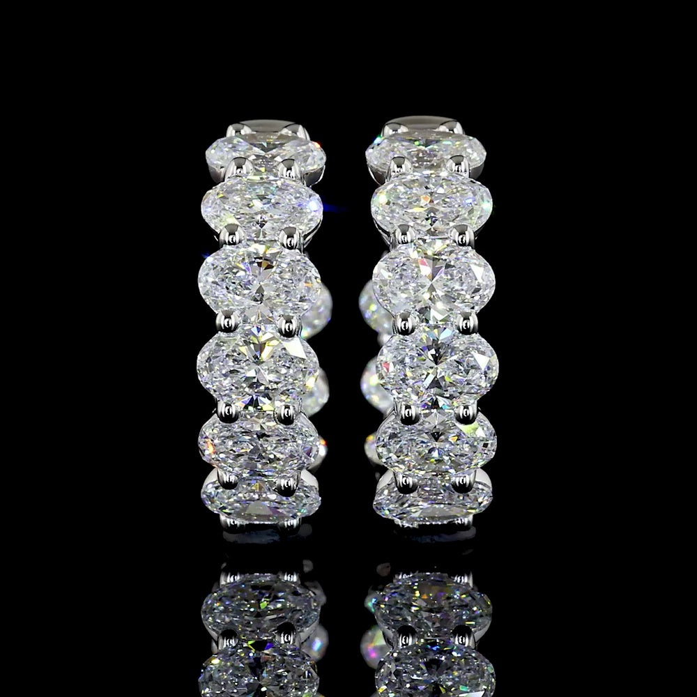 14K White Gold Oval Cut Lab Diamond Huggie Earrings - 3.14 Carat Total Weight with E-F VS Clarity Stones - Covaloro Fine Jewelry