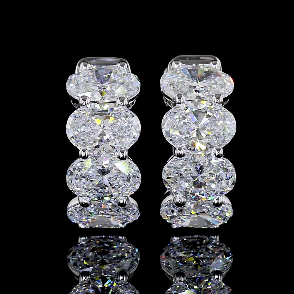 14K White Gold Oval Cut Lab Diamond Huggie Earrings - 3.56 Carat Total Weight, E-F Color VS Clarity - Covaloro Fine Jewelry