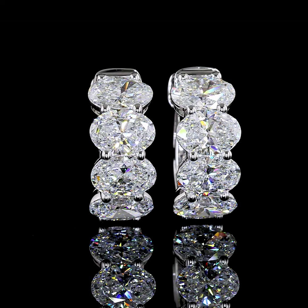 14K White Gold Oval Cut Lab Diamond Huggie Earrings - 3.59 Carats Total Diamond Weight (E-F Color, VS2 Clarity) - Covaloro Fine Jewelry