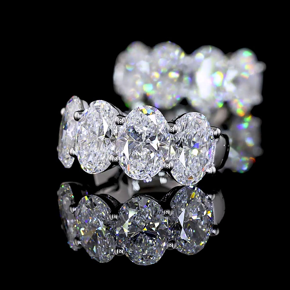 14K White Gold Oval Cut Lab Diamond Huggie Earrings - 3.69 Carats Total Diamond Weight (8 Stones, E-F VS2) - Covaloro Fine Jewelry