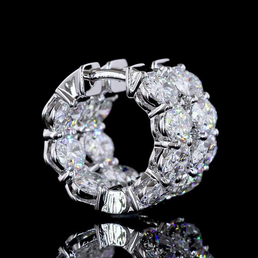 14K White Gold Oval Cut Lab Diamond Huggie Earrings - 4.96 Carats Total Weight, E-F VS Clarity - Covaloro Fine Jewelry