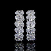 14K White Gold Oval Cut Lab Diamond Huggie Earrings - 6.18 Carat Total Weight, D Color VS1 Clarity, 20 Stones - Covaloro Fine Jewelry