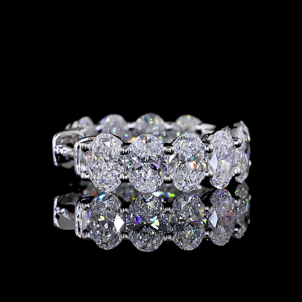 14K White Gold Oval Cut Lab Diamond Huggie Earrings - 6.18 Carat Total Weight, D Color VS1 Clarity, 20 Stones - Covaloro Fine Jewelry