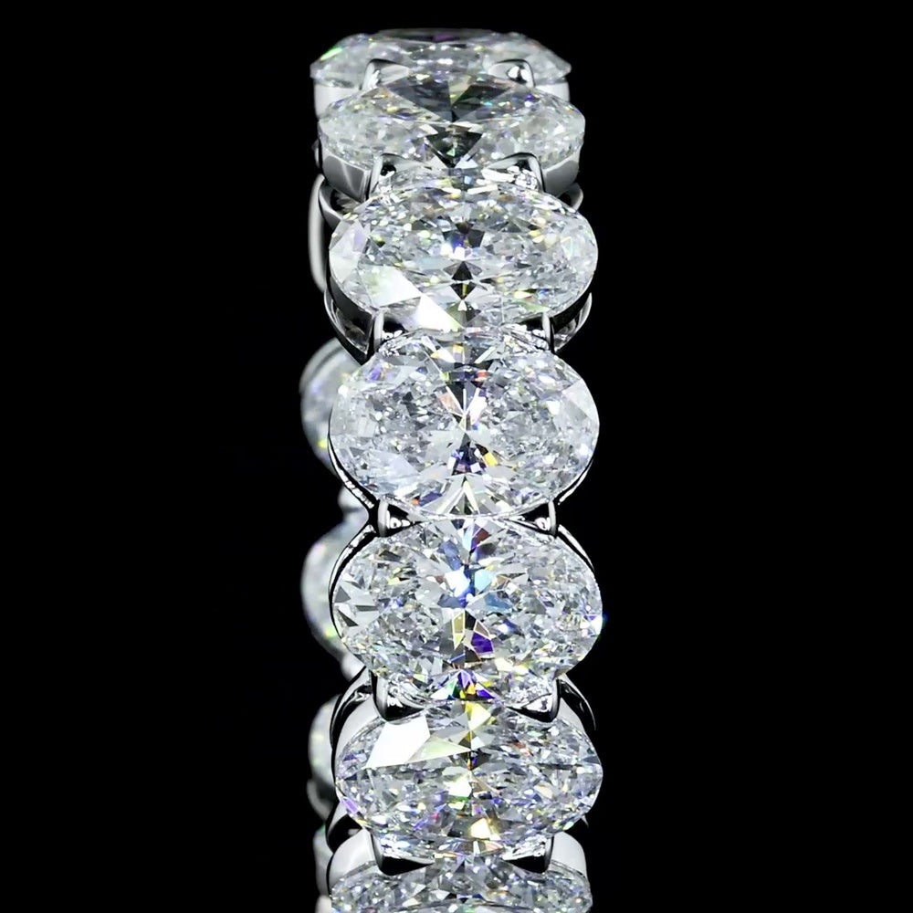14K White Gold Oval Cut Lab Diamond Huggie Earrings - 6.20 Carat Total Weight, 22 Stones, E-F VS2 Quality - Covaloro Fine Jewelry
